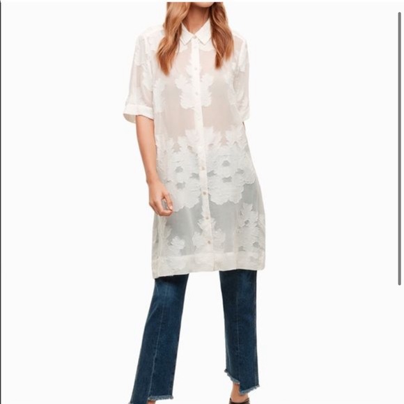 ARITZIA | WILFRED HEMISTICHE DRESS SHEER FLORAL DESIGN EMBROIDERY TUNIC BUTTONS - Picture 6 of 14